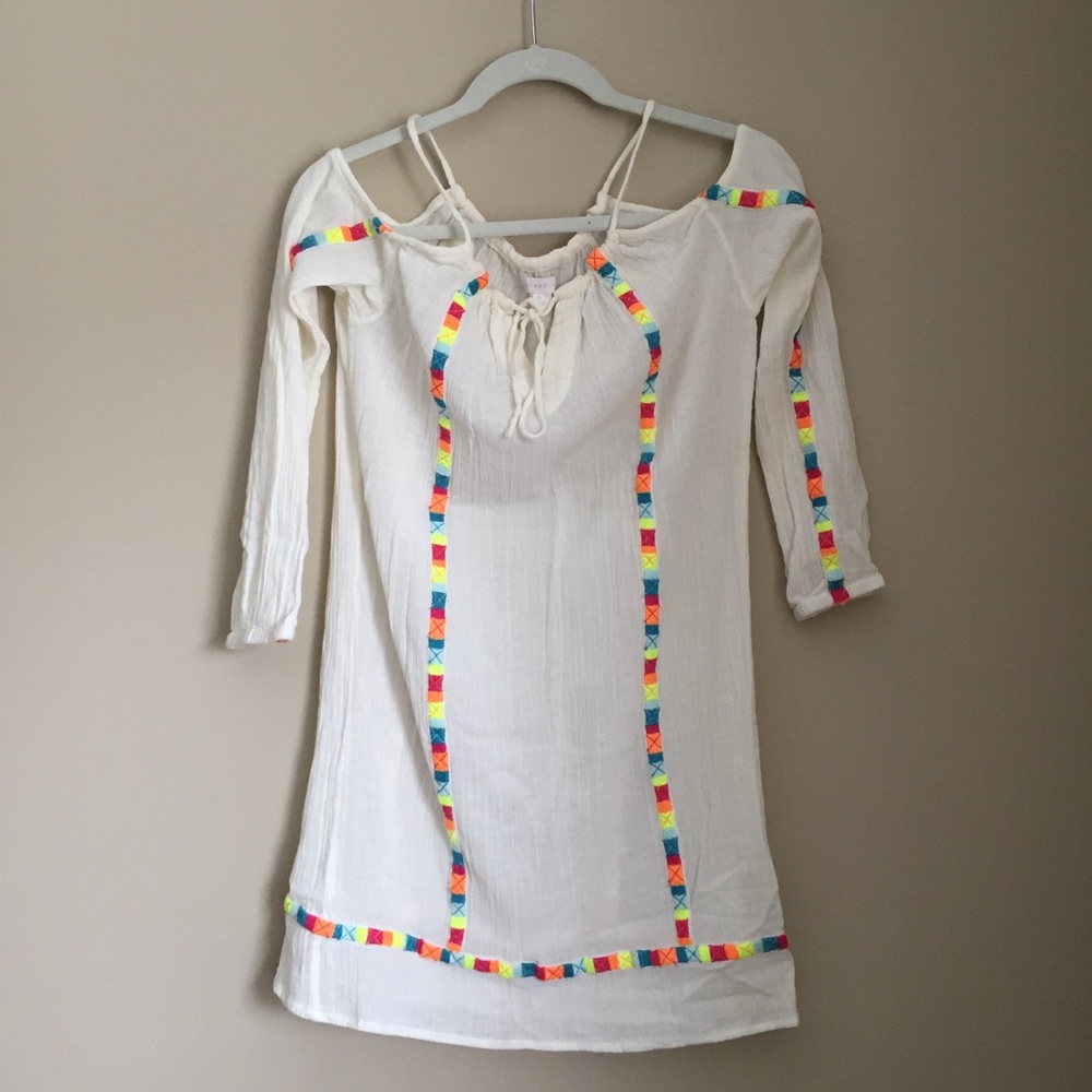 Intropia white gauze off shoulder cold shoulder tunic dress 36 S